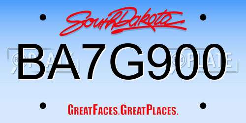 BA7G900 South Dakota License Plate