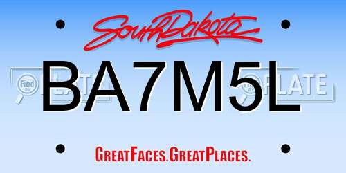 BA7M5L South Dakota License Plate