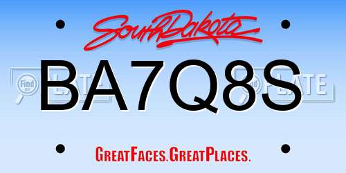 BA7Q8S South Dakota License Plate