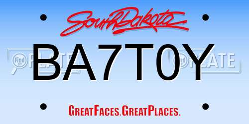 BA7T0Y South Dakota License Plate