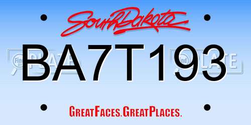BA7T193 South Dakota License Plate