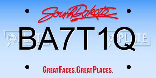 BA7T1Q South Dakota License Plate
