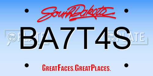 BA7T4S South Dakota License Plate
