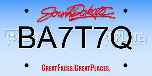 BA7T7Q South Dakota License Plate
