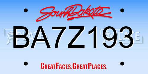 BA7Z193 South Dakota License Plate