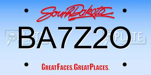 BA7Z2O South Dakota License Plate