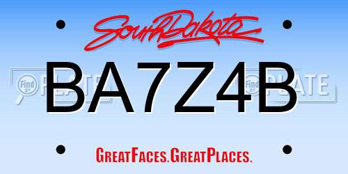 BA7Z4B South Dakota License Plate