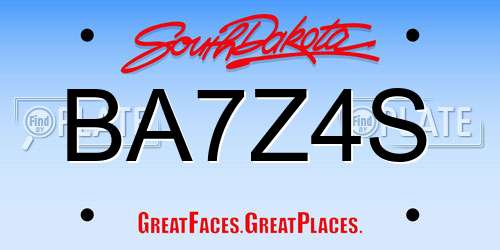 BA7Z4S South Dakota License Plate
