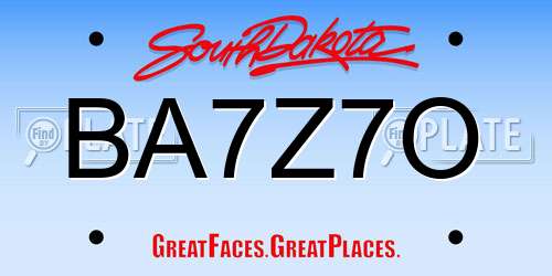 BA7Z7O South Dakota License Plate