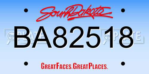 BA82518 South Dakota License Plate