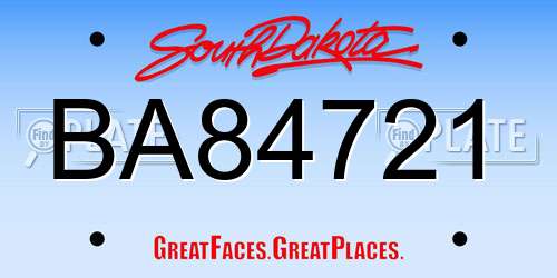 BA84721 South Dakota License Plate