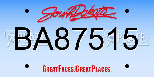 BA87515 South Dakota License Plate