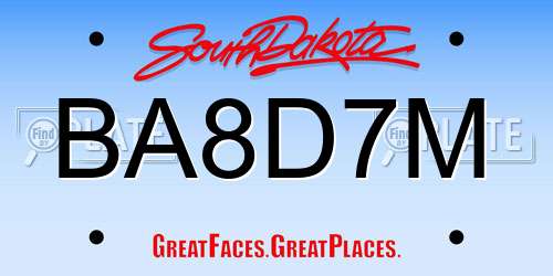 BA8D7M South Dakota License Plate