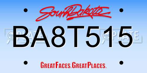 BA8T515 South Dakota License Plate