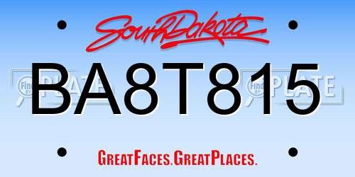 BA8T815 South Dakota License Plate