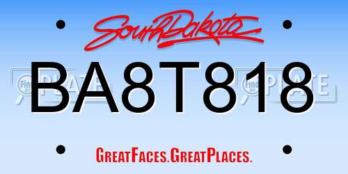 BA8T818 South Dakota License Plate