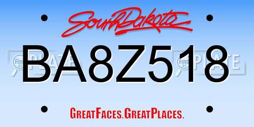 BA8Z518 South Dakota License Plate