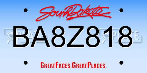 BA8Z818 South Dakota License Plate