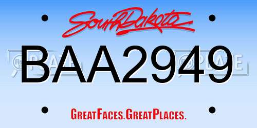 BAA2949 South Dakota License Plate