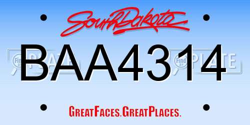 BAA4314 South Dakota License Plate