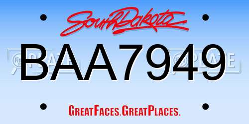 BAA7949 South Dakota License Plate