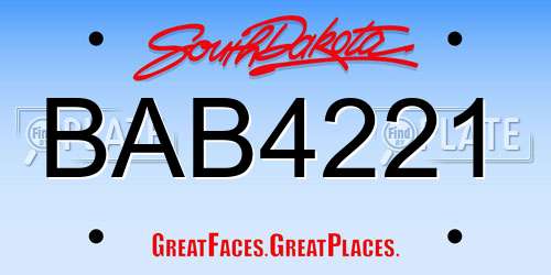 BAB4221 South Dakota License Plate