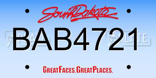 BAB4721 South Dakota License Plate