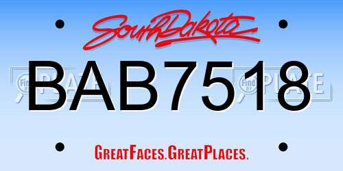 BAB7518 South Dakota License Plate