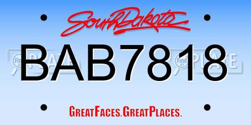 BAB7818 South Dakota License Plate
