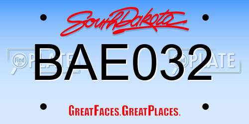 BAE032 South Dakota License Plate