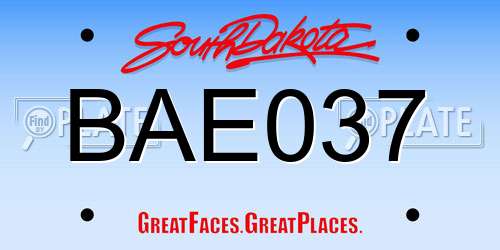 BAE037 South Dakota License Plate