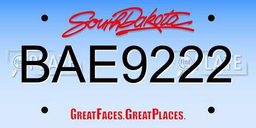 BAE9222 South Dakota License Plate