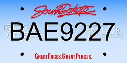 BAE9227 South Dakota License Plate