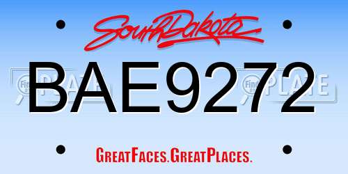 BAE9272 South Dakota License Plate