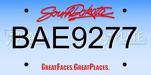 BAE9277 South Dakota License Plate