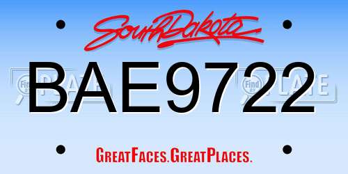 BAE9722 South Dakota License Plate