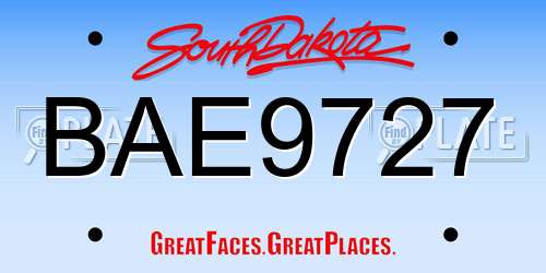 BAE9727 South Dakota License Plate