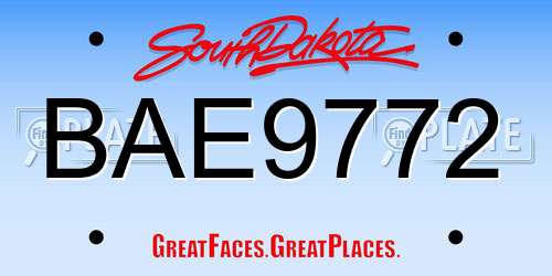 BAE9772 South Dakota License Plate