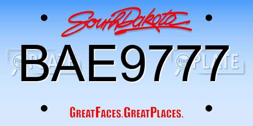 BAE9777 South Dakota License Plate