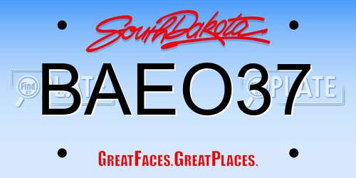 BAEO37 South Dakota License Plate