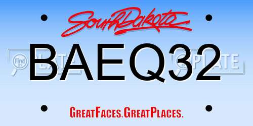 BAEQ32 South Dakota License Plate