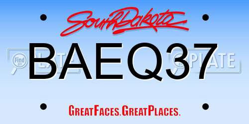 BAEQ37 South Dakota License Plate