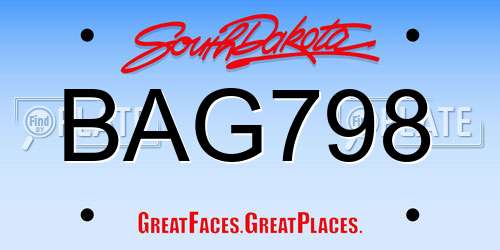 BAG798 South Dakota License Plate