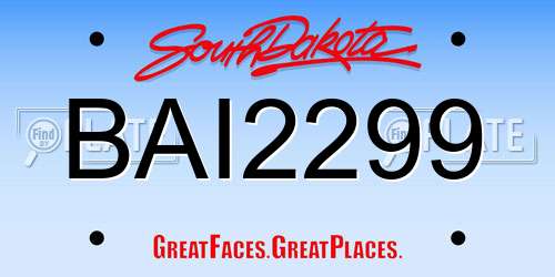 BAI2299 South Dakota License Plate