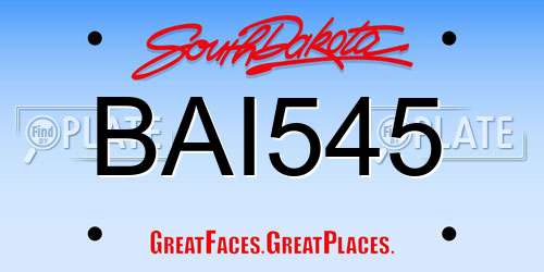 BAI545 South Dakota License Plate