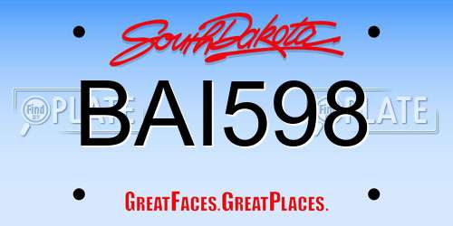 BAI598 South Dakota License Plate
