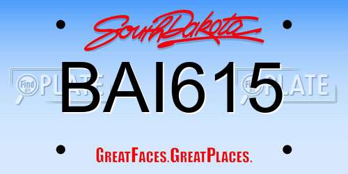 BAI615 South Dakota License Plate