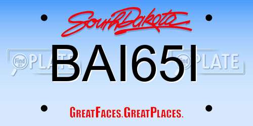 BAI65I South Dakota License Plate