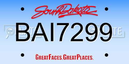 BAI7299 South Dakota License Plate