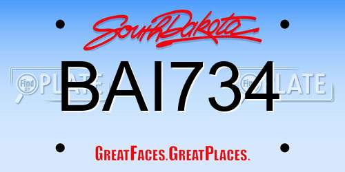 BAI734 South Dakota License Plate